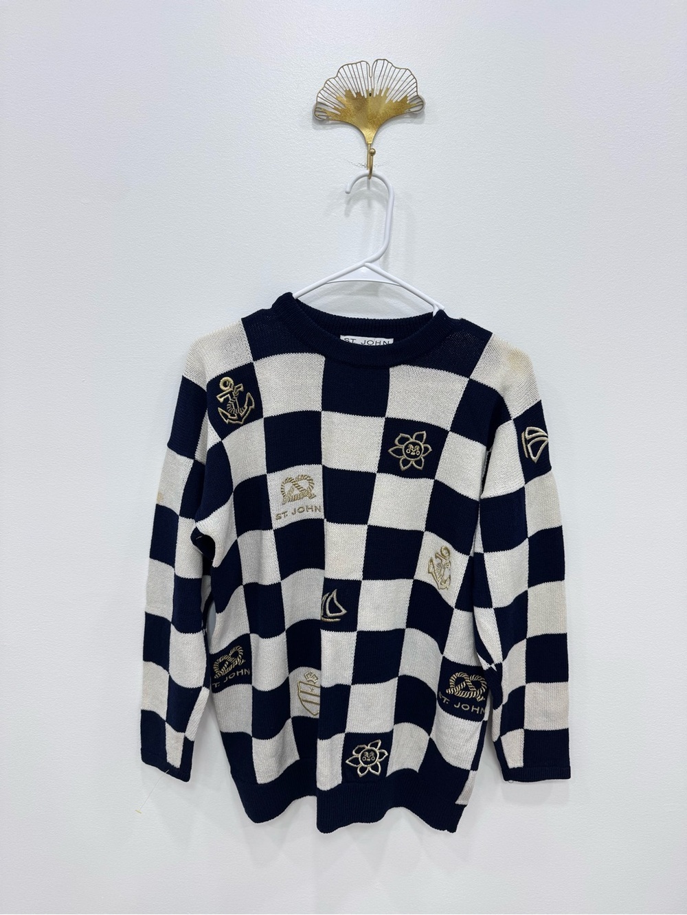 Vintage St John Santana knit nautical Yacht sailing rowing metallic rope Sz M
